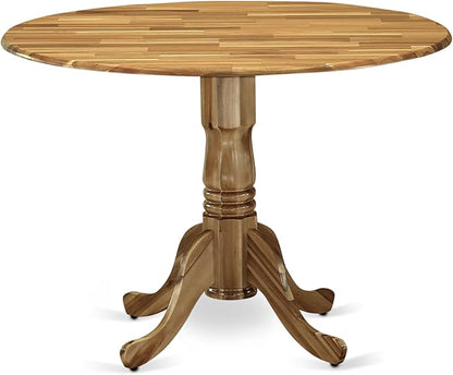 East West Furniture DLEL5-ANA-05 5 Piece Dinette Set for 4 Includes a Round Dining Room Table with Dropleaf and 4 Grey Linen Fabric Upholstered Parson Chairs, 42x42 Inch, Natural