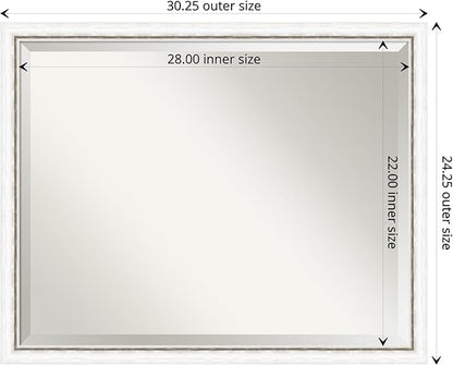 Amanti Art White Bathroom Mirror for Over Sink, 24x30 Morgan White Silver Rectangle Vanity Mirror, Large Modern Contemporary Wood Frame, Hangs Horizonally and Vertically, Bathroom Wall Decor, Beveled