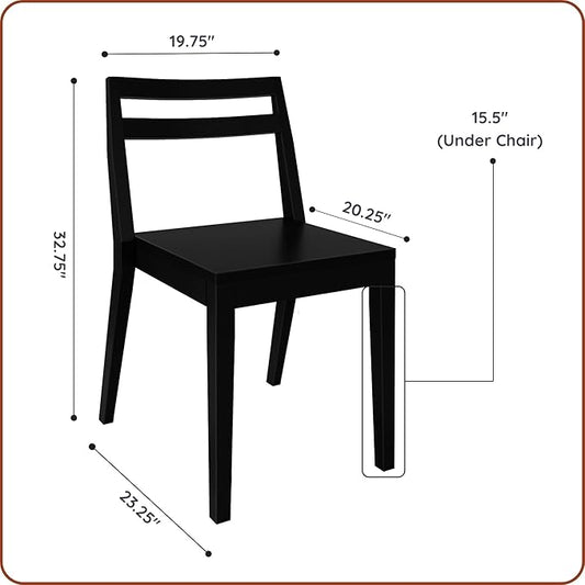 Grain & Grove Davie Dining Room Chairs Set of 2, Solid Wood Modern Kitchen Chair for Living Room, Kitchen, Black