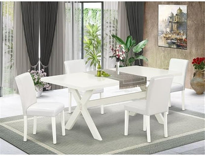 East West Furniture X027AB264-5 5 Piece Dining Table Set Includes a Rectangle Dining Room Table with X-Legs and 4 White Faux Leather Parsons Chairs, 40x72 Inch, Multi-Color