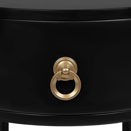 Kate and Laurel Decklyn Decorative Glam Round Side Table, 14 x 14 x 24, Black and Gold, Modern Circle Living Room Table with Pull Drawer for Useful Storage