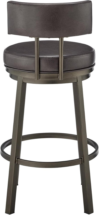 Armen Living Dalza Swivel Counter or Bar Stool in Mocha Finish with Brown Faux Leather