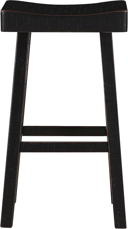 Lexicon Saddle Bar Stools Set of 2 Barstools with Footrest, Armless Dining Chairs for Kitchen Island, Breakfast Nook, Living Room, Pub Height, Black