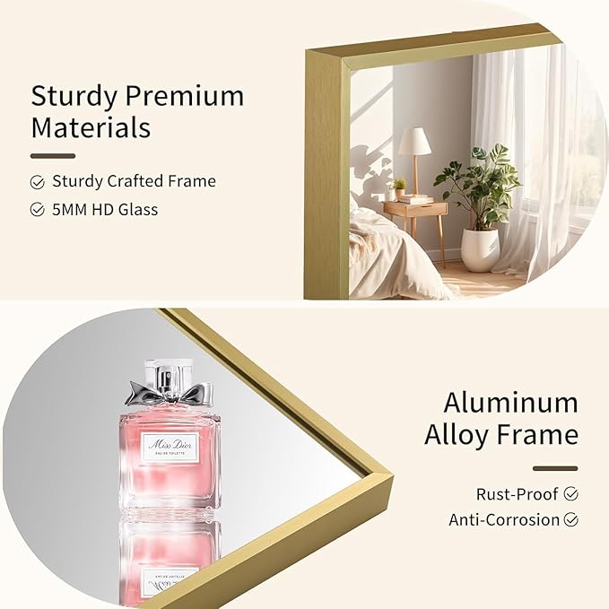Brushed Gold Mirror, 40x30 Inch Aluminum Framed Rectangle Mirror, Anti-Rust, Tempered Glass, Square Corner Wall Mirror for Over Sink, Vanity, Bedroom, Entryway, Horizontal/Vertical