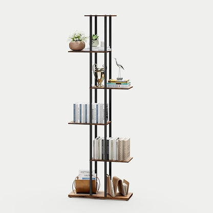 Bookshelf，Small Bookcase for Small Space，6-Tier Bookshelf for Living Room, Home Office, Study，9.45 x 20.8 x 62.2 Inches,Rustic Borwn
