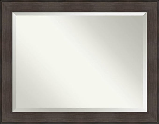 Amanti Art Brown Bathroom Mirror for Over Sink, 36x46 William Rustic Woodgrain Rectangle Vanity Mirror, X-Large Classic Frame, Hangs Horizonally and Vertically, Bathroom Wall Decor, Beveled Edge