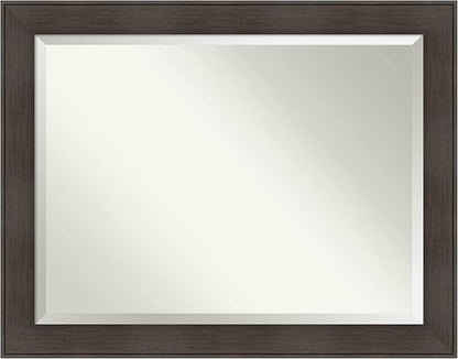 Amanti Art Brown Wall Mirror 36x46 William Rustic Woodgrain Rectangle Bathroom Mirror for Wall Decor Living Room, X-Large Classic Frame, Hangs Horizonally and Vertically, Bathroom Decor, Beveled Edge