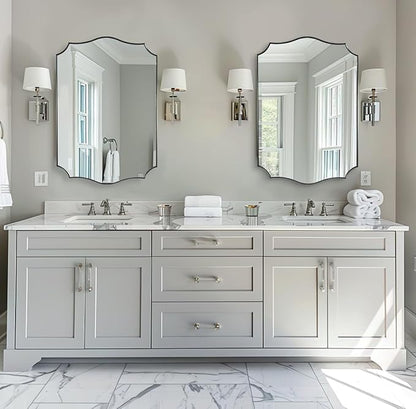 ANDY STAR Brushed Nickel Bathroom Mirror, 24x36’’ Silver Wavy Wall Mirror, Modern Bathroom Vanity Mirror HD Reflection, Anti-Rust Metal Frame Mirror for Bathroom Hangs Vertical or Horizontal
