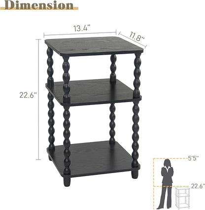 Side Table, Small End Table with Storage Shelf, Vintage Nightstand Bedside Table for Living Room, Bedroom, Office and Small Spaces (Black)