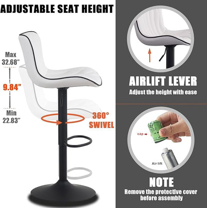 YOUNIKE 3 White Bar Stools Modern Swivel Counter Height Bar Chair with Back Adjustable Kitchen Island Faux Leather Padded Barstools taburetes de bar Breakfast sillas para barra de cocina 3PCS