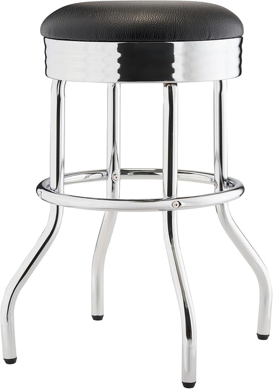 TRINITY Heavy Duty 25-Inch Backless Swivel Bar Stool for Kitchen, Garage, or Workshop, Chrome Finish with Faux Leather Seat, 1 Pack, Black