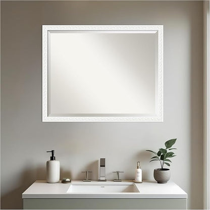 Amanti Art White Bathroom Mirror for Over Sink, 24x30 Bethany White Rectangle Vanity Mirror, Large Traditional Wood Frame, Hangs Horizonally and Vertically, Bathroom Wall Decor, Beveled Edge