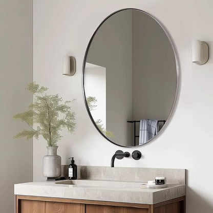 ANDY STAR Brushed Nickel Oval Wall Mirror, 20x28, Modern Bathroom Mirror, Sturdy Stainless Steel Frame, Clear Reflection, Anti-Corrosion Backboard