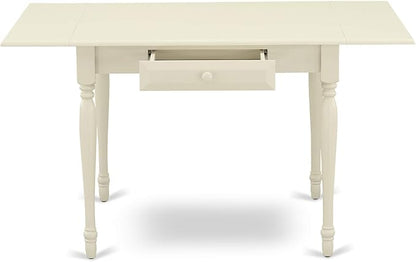 East West Furniture MZBA3-LWH-01 3 Piece Dining Room Table Set Contains a Rectangle Kitchen Table with Dropleaf and 2 Cream Linen Fabric Parson Dining Chairs, 36x54 Inch, Linen White