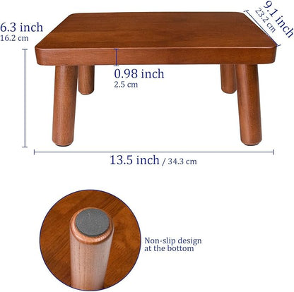 Wooden Step Stool, Foot Stool with Non-Slip Mat, One Step Stool, Small Stool for High Beds, Office, Bedroom, Bathroom (Brown, Small)