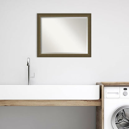 Amanti Art Bronze Bathroom Mirror for Over Sink, 26x32 Blaine Light Bronze Narrow Rectangle Vanity Mirror, Large Modern Contemporary Frame, Hangs Horizonally and Vertically, Bathroom Wall Decor