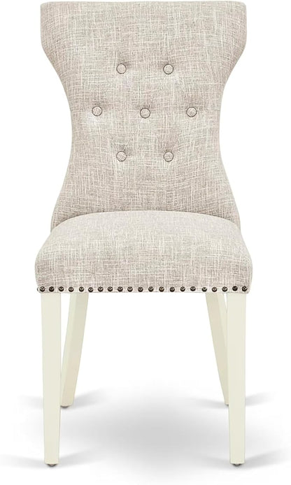 East West Furniture V097GA235-7 7 Piece Kitchen Table & Chairs Set Consist of a Rectangle Dining Room Table with V-Legs and 6 Doeskin Linen Fabric Parson Chairs, 40x72 Inch, Multi-Color