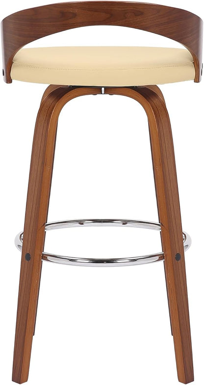 Armen Living Sonia 30" Bar Height Swivel Cream Faux Leather and Walnut Wood Bar Stool