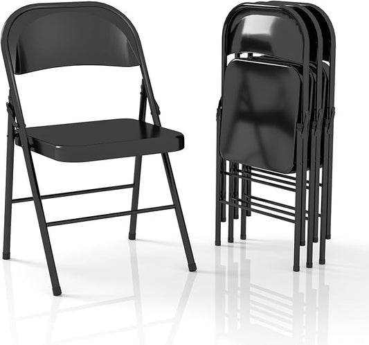 Metal Folding Chairs Steel Frame with Double Hinged for Office Kitchen Dinning Wedding Patio and Garden,No Assembly, Set of 4, Black
