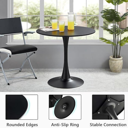 31.2" Tulip Dining Table, Black, Perfect for 2-4 People, Mid-Century Modern Style, Round MDF Top with Sturdy Base for Dining Room, Living Room, Cafe