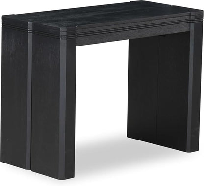 X02FO-2C6-24 - 5-piece Modern Dining Table Set a Rectangular Kitchen Table and 2 wooden Benches and 2 Black Linen Fabric Dining Chair, 39x120 Inch, Wire Brushed Black