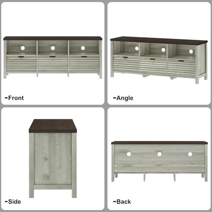 BON AUGURE TV Stand, Fluted Modern Media Console for 65 55 50 in TVs, Farmhouse Wood Entertainment Center with Storage Drawers for Living Room,Bedroom (Walnut Washed Grey)