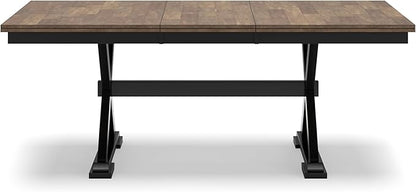 Signature Design by Ashley Wildenauer Farmhouse Dining Extension Table with Self-Storing Butterfly Leaf for 6-8 People, Black & Dark Brown
