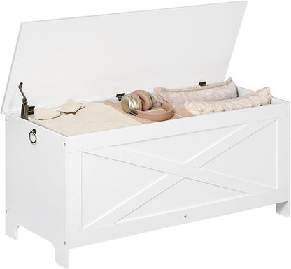 43.3" Toy Chest, Sturdy Entryway Storage Chest with Safety Hinges, Retro Toy Box, Wooden Look Accent Furniture for Living Room, Bedroom, White SCWT48501