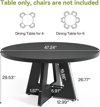 LITTLE TREE Round Dining Table for 4-6, 47 Inches with Wooden Pedestal Base, Black Dinner Table for Dining Room, Kitchen, Living Room
