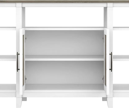 Bush Furniture Key West Tall TV Stand for 65 Inch TV in Pure White and Shiplap Gray, Farmhouse Entertainment Center with Storage