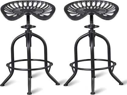 Industrial Bar Stool Farmhouse Tractor Saddle Stool Kitchen Counter Height Adjustable Bar Stool Metal Bar Stool 19.6-24 Inch Pub Bar Stool,Set of 2, Black