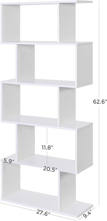 VASAGLE Wooden Bookcase, Display Shelf and Room Divider, Freestanding Decorative Storage Shelving, 5-Tier Bookshelf, White