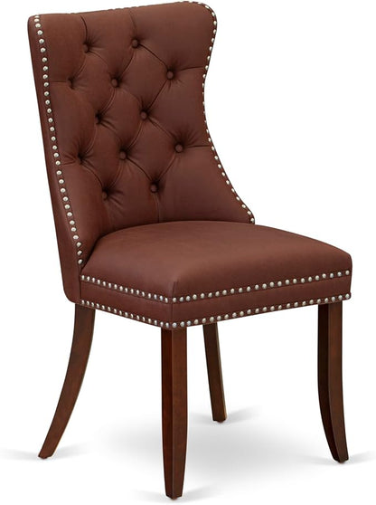 East West Furniture DODA9-MAH-26 9 Piece Dinette Set Includes a Rectangle Dining Table with Butterfly Leaf and 8 Polyester Fabric Parson Kitchen Chairs, 42x78 Inch, Mahogany
