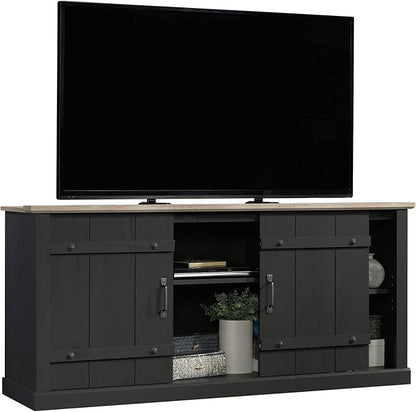 Sauder Misc Entertainment Farmhouse TV Stand, for TVs up to 70", Raven Oak Finish