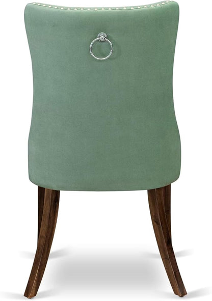NEDA9-AWA-22 9-Piece Modern Dining Table Set Consists of a Kitchen Table and 8 Willow Green Polyester Dining Chairs with Button Tufted Back, 44x100 Inch, Antique Walnut