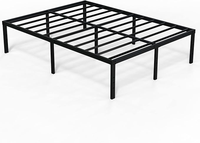 EMODA 18 Inch Tall Full Size Bed Frame with Large Storage Space, Easy Assembly Heavy Duty Metal Platform No Box Spring Needed, Noise Free, Black