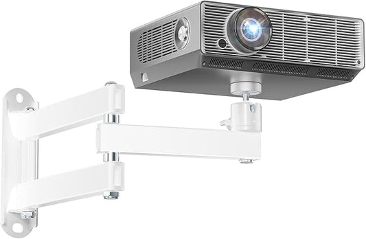 WALI Foldable Projector Wall Mount Universal Adjustable Wall Projector Mount Aluminum Alloy Projectors Stand,1/4" M4 M6 Screw Size,(1330LM-PMW), White