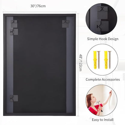Koonmi Black Mirrors for Wall, 30x48 Inch Bathroom Mirror, Rectangular Wall Mirror for Living Room Bedroom Bathroom, Hangs Horizontally or Vertically
