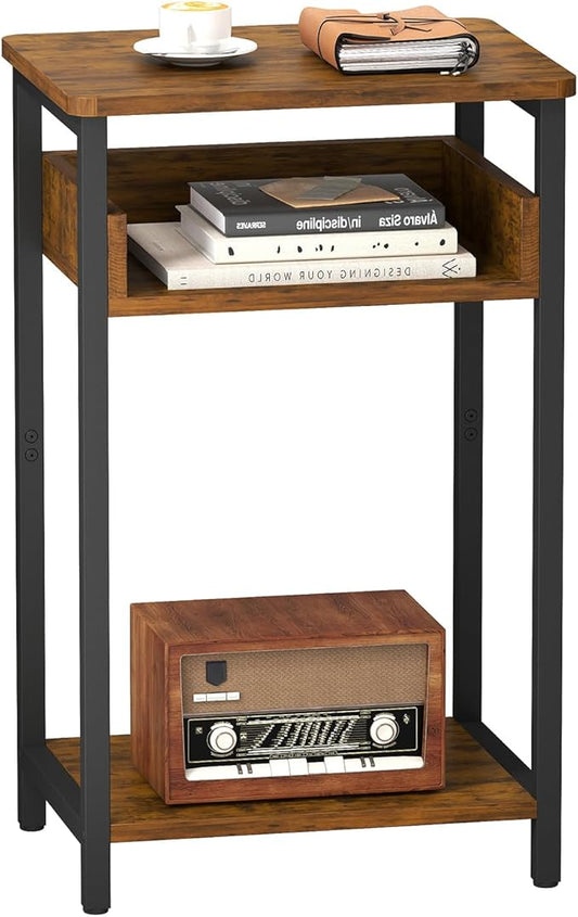 Side Table, 25 inch High End Table, Small Bedside Table for Living Room, Bedroom and Office, Rustic Brown & Black