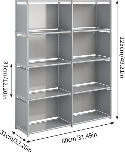 JIUYOTREE 5-Tiers Closet Storage Organizer with Fabric Cloth at Back，Double Row Modular Cubes Bookshelf,Living Room,Study Room,Bedroom,Grey