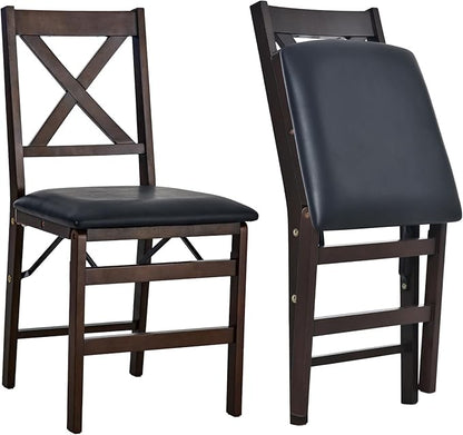 COLAMY Folding Dining Chairs Set of 2 – Dark Brown Wooden Dining Room Chairs, Pre-Assembled, Space Saving Kitchen & Dining Room Furniture, Mid Century Rustic Style, Indoor Outdoor Use