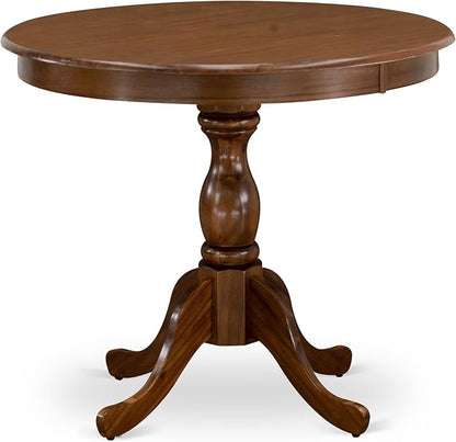 East West Furniture AMSI3-AWA-04 3 Piece Dining Set for Small Spaces Contains a Round Kitchen Table with Pedestal and 2 Light Tan Linen Fabric Parson Chairs, 36x36 Inch, Walnut