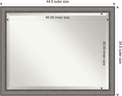 Amanti Art Grey Wall Mirror 35x45 Burnished Concrete Rectangle Bathroom Mirror for Wall Decor Living Room, X-Large Modern Contemporary Wood Frame, Hangs Horizonally and Vertically, Bathroom Decor