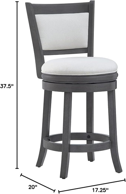 Ball & Cast Upholstered Swivel Counter Stools Kitchen Bar Stools 24" Seat Height Wooden Stool Chair, Cream White Set of 1