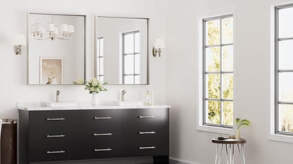 Keonjinn 30 x 36 in Brushed Nickel Bathroom Mirror for Over Sink, Rectangular Silver Metal Framed Rectangular Vanity Wall Mirror Square Corner Modern Farmhouse Rectangle Mirror(Horizontal/Vertical)