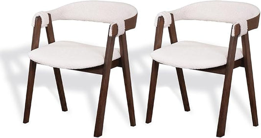 CONSDAN Dining Chairs Set of 2, Solid Wood Frame, Sturdy Construction, Ergonomic Design, Plush Faux Sherpa Cushions, Faux Leather Covered Back