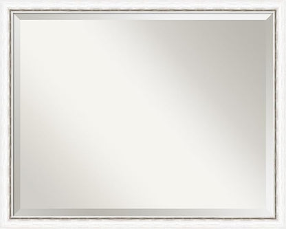 Amanti Art White Bathroom Mirror for Over Sink, 24x30 Morgan White Silver Rectangle Vanity Mirror, Large Modern Contemporary Wood Frame, Hangs Horizonally and Vertically, Bathroom Wall Decor, Beveled