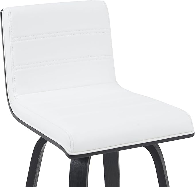 Armen Living Vienna Modern Swivel 30" Bar Height Barstool with White Faux Leather and Black Wood Finish
