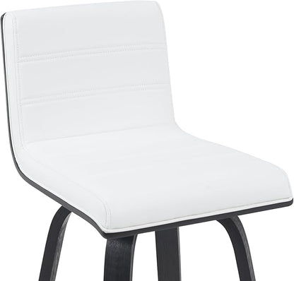 Vienna Modern Swivel Bar Height Stool with Snow White Faux Leather Seat and Black Brushed Wood Frame Set of 4