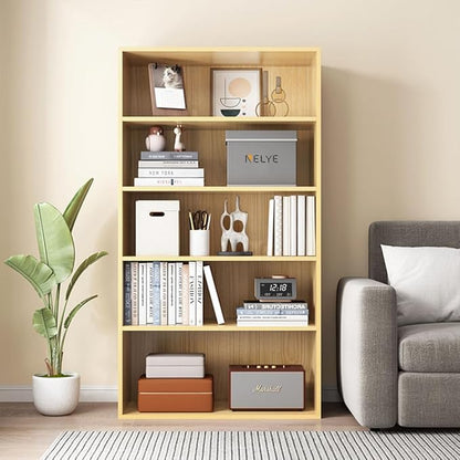 Basic Open Shelf Bookcase - 4-Tier Wooden Cube Storage Shelves Split Bookshelf, Oak